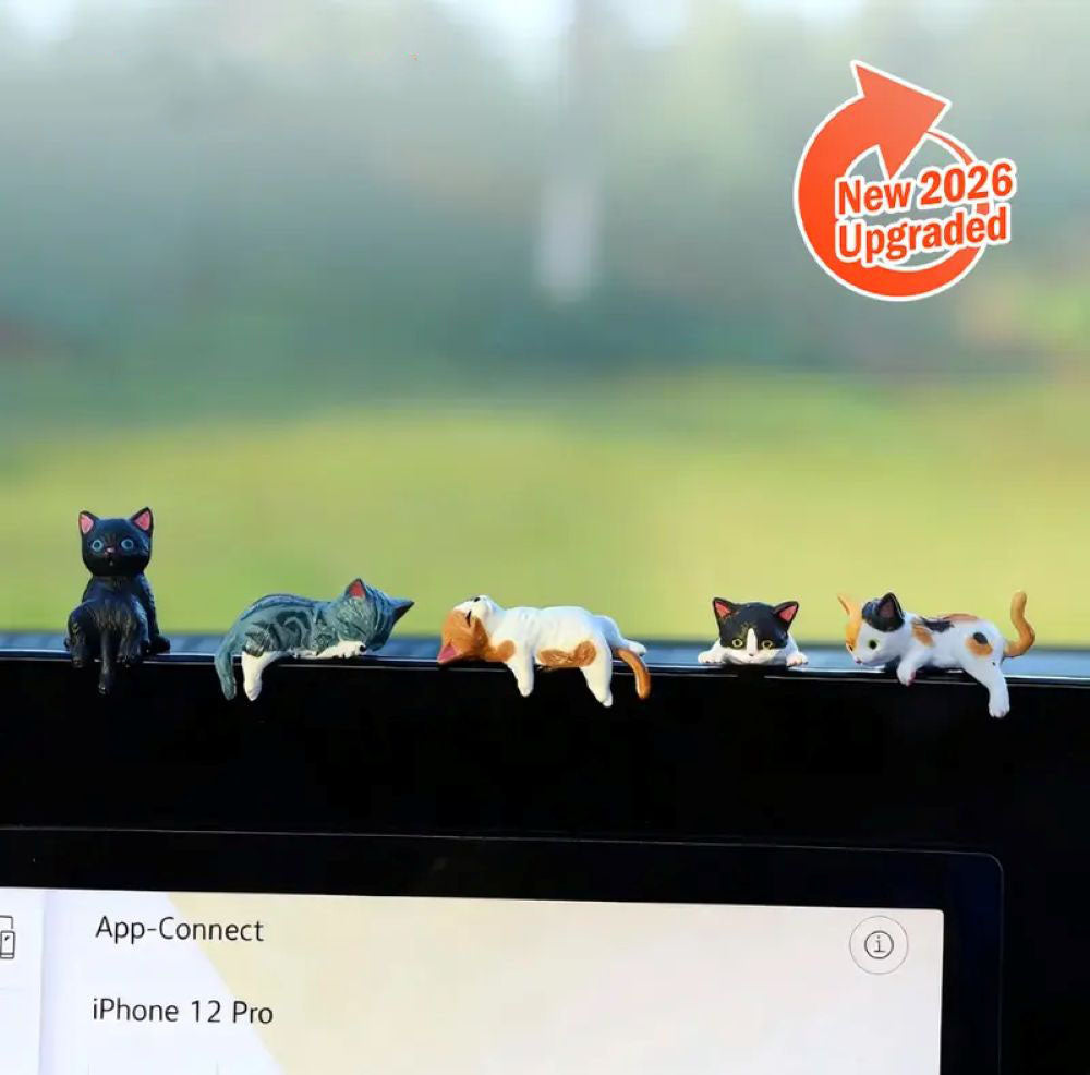 Hand-Painted Mini Cat Desk Figurines - 1 set (5 cats)