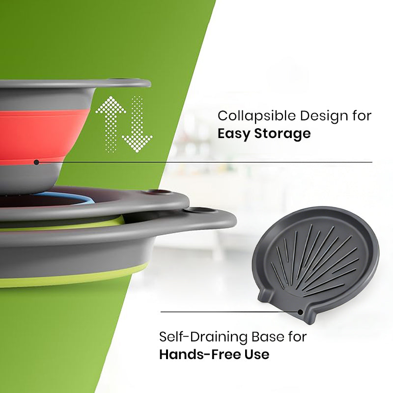Snokko® 4 Piece Collapsible Silicone Kitchen Strainer Set