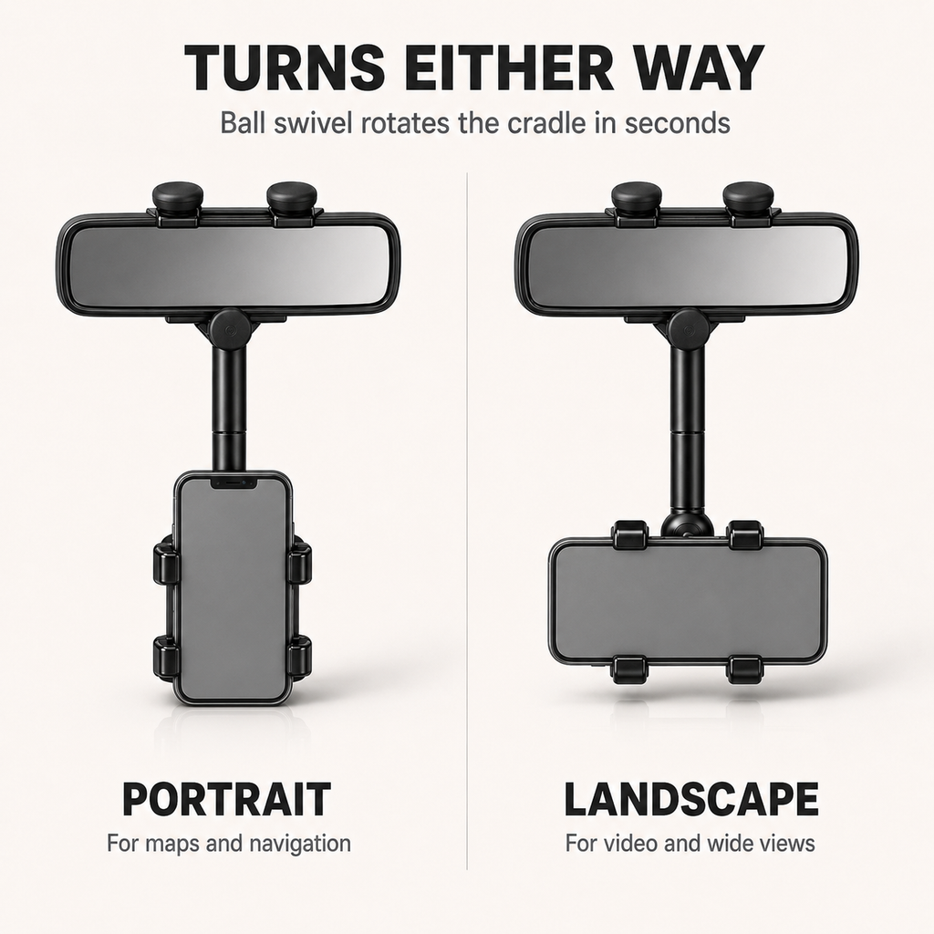 360° Rearview Mirror Phone Holder