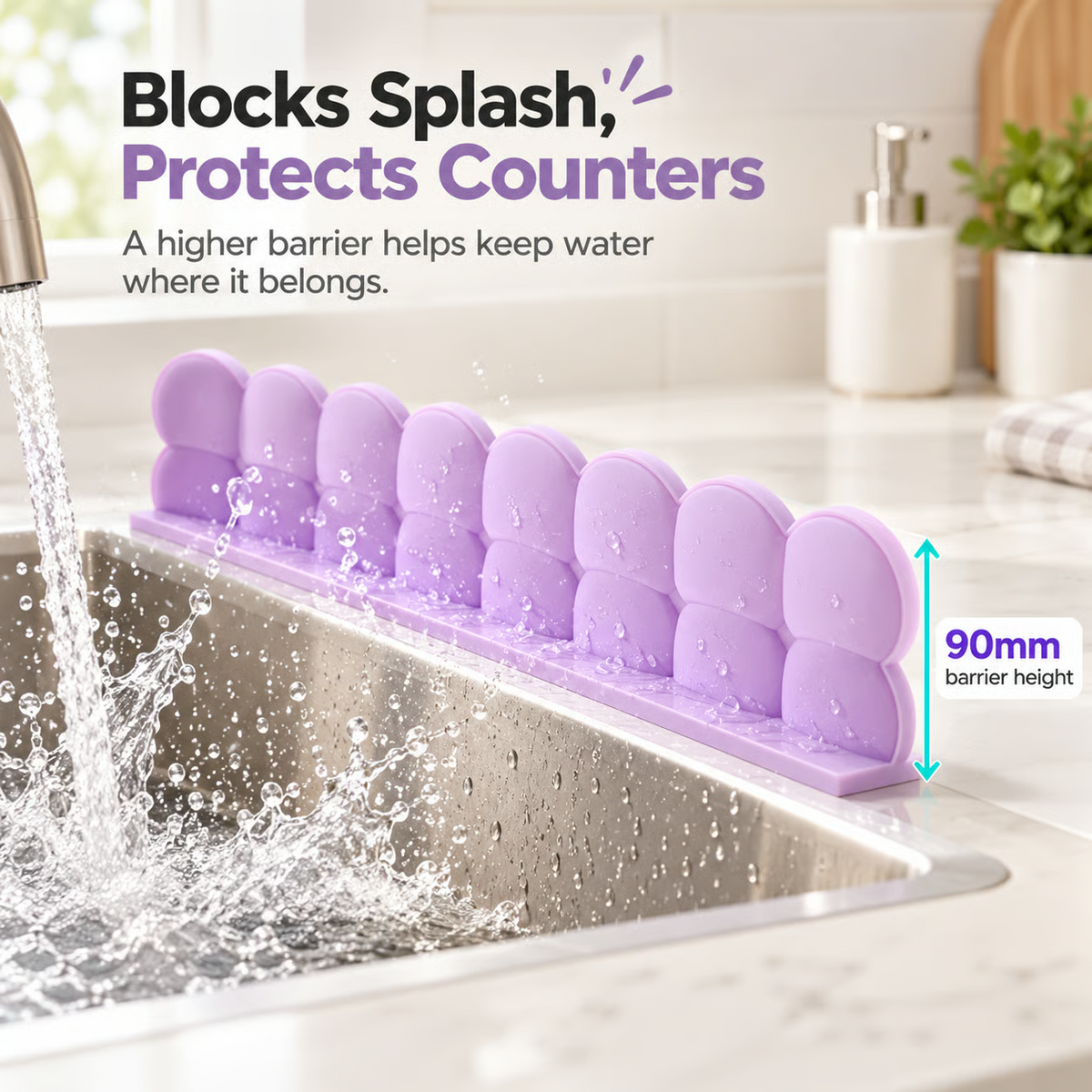 Flexible Silicone Sink Splash Guard | Waterproof Countertop Water Barrier