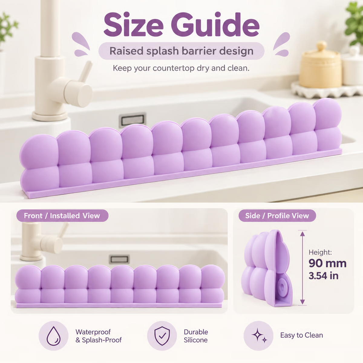 Flexible Silicone Sink Splash Guard | Waterproof Countertop Water Barrier