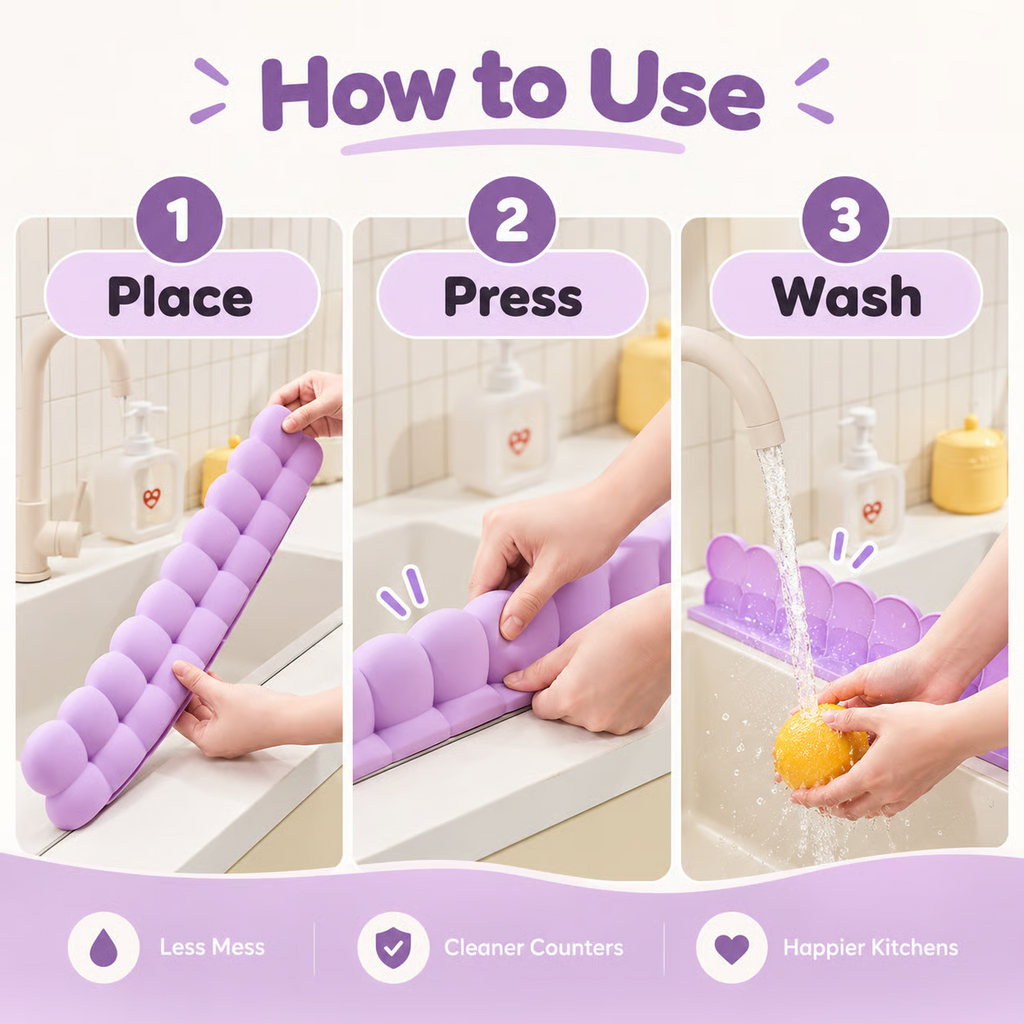 Flexible Silicone Sink Splash Guard | Waterproof Countertop Water Barrier