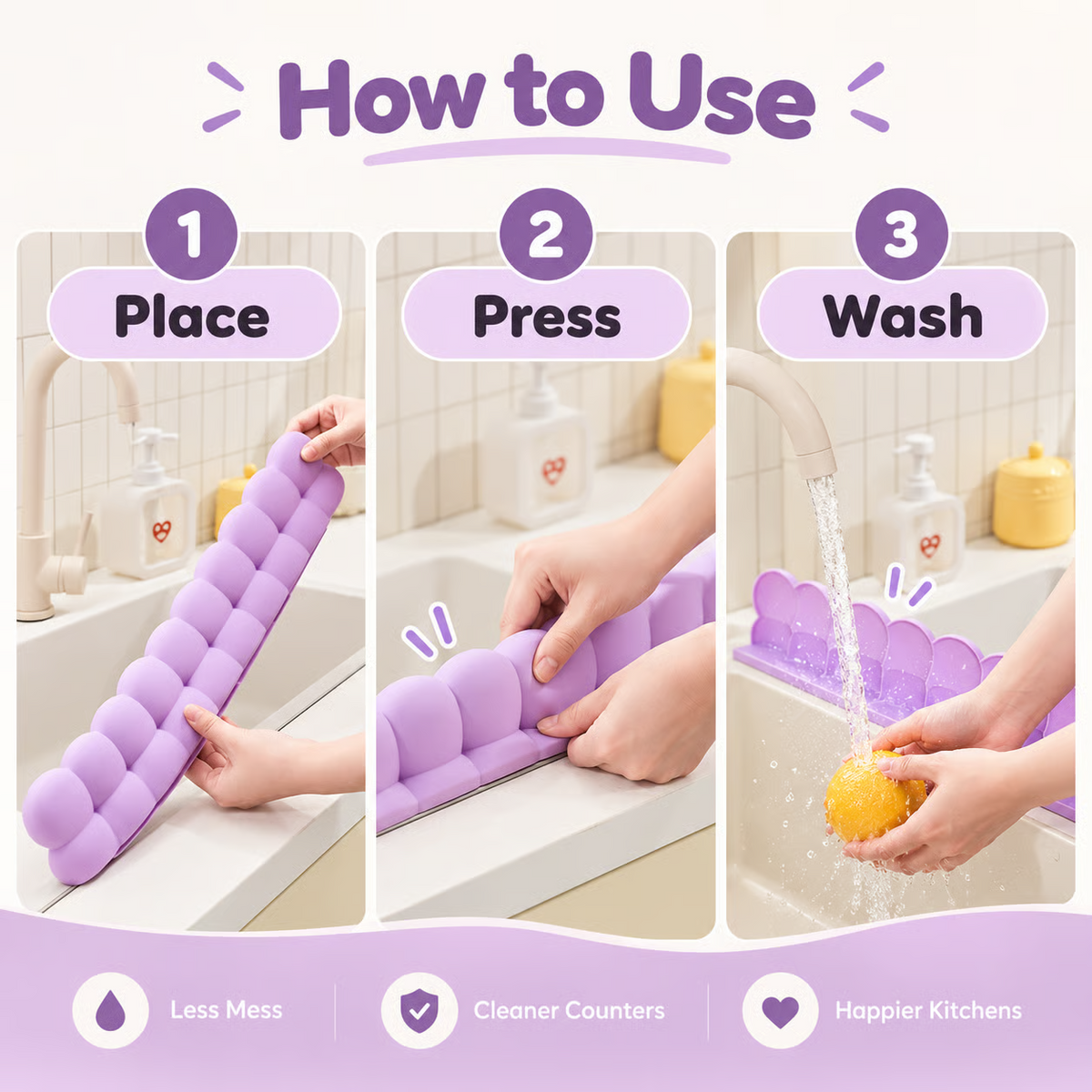 Flexible Silicone Sink Splash Guard | Waterproof Countertop Water Barrier